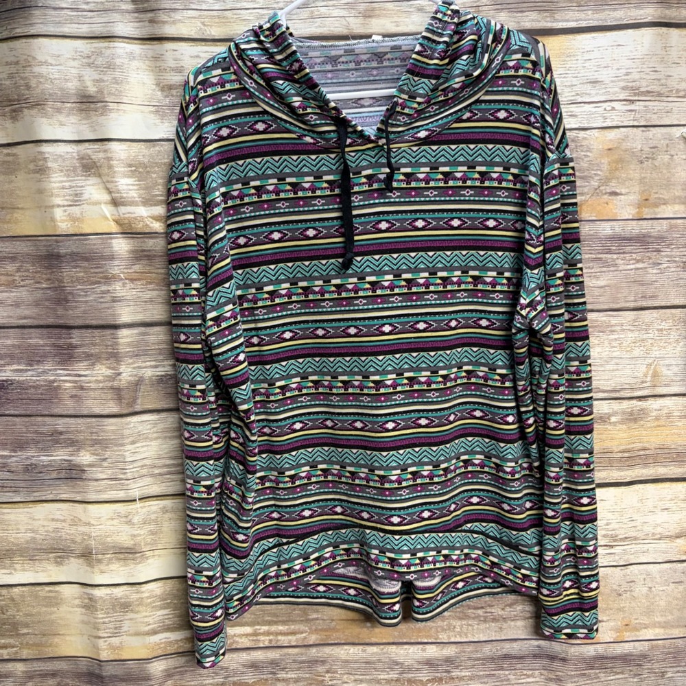 Roper Womens Southwestern Geometric Print Hoodie Pullover Multi-Color Medium